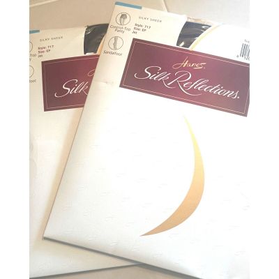 Hanes Silk Reflections 2PR Silky Sheer Control Top Pantyhose Size EF Sandlefoot
